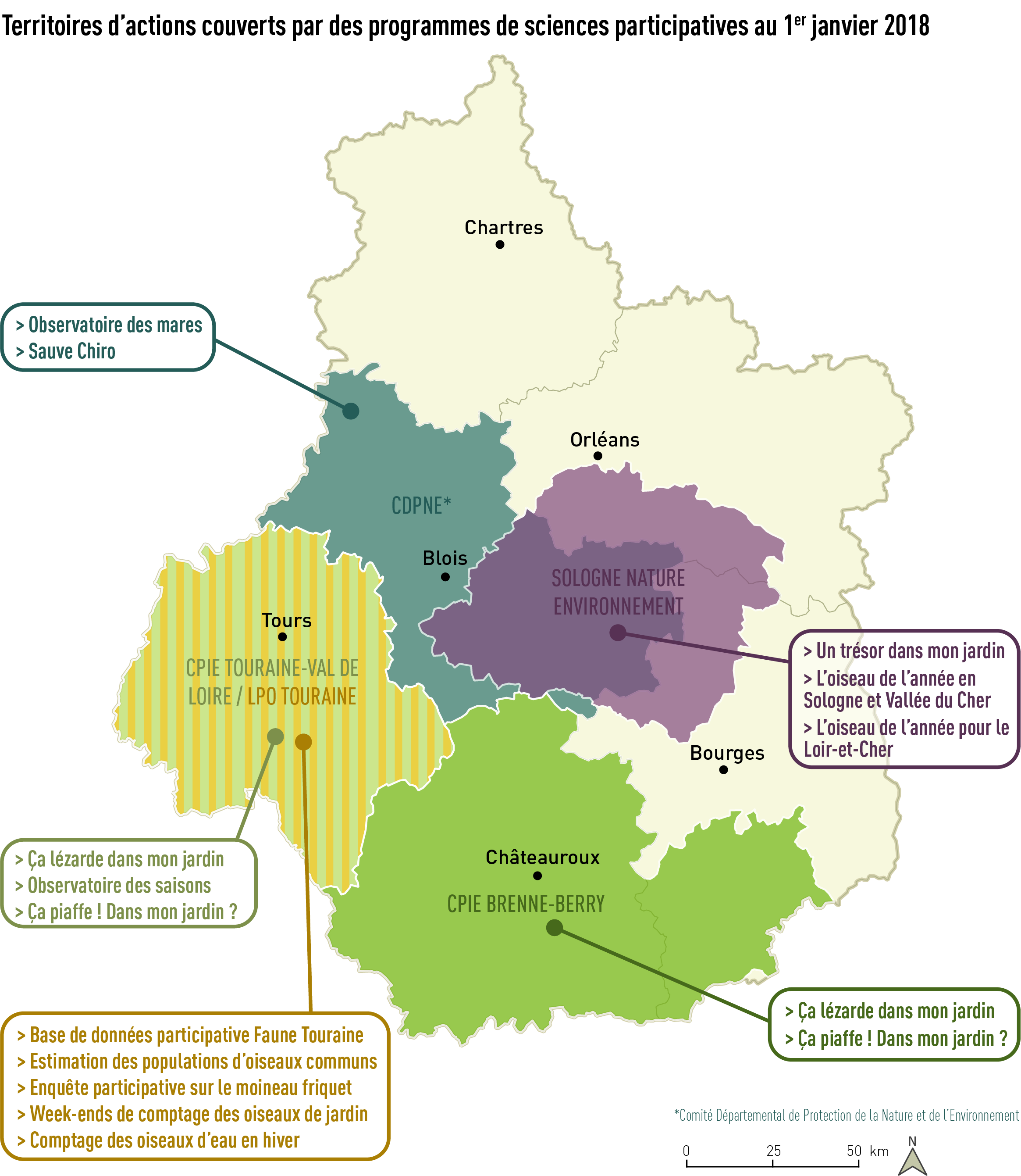 Carte des programmes de sciences participatives en cours en 2018